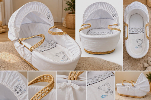 White wicker moses basket - wicker, with